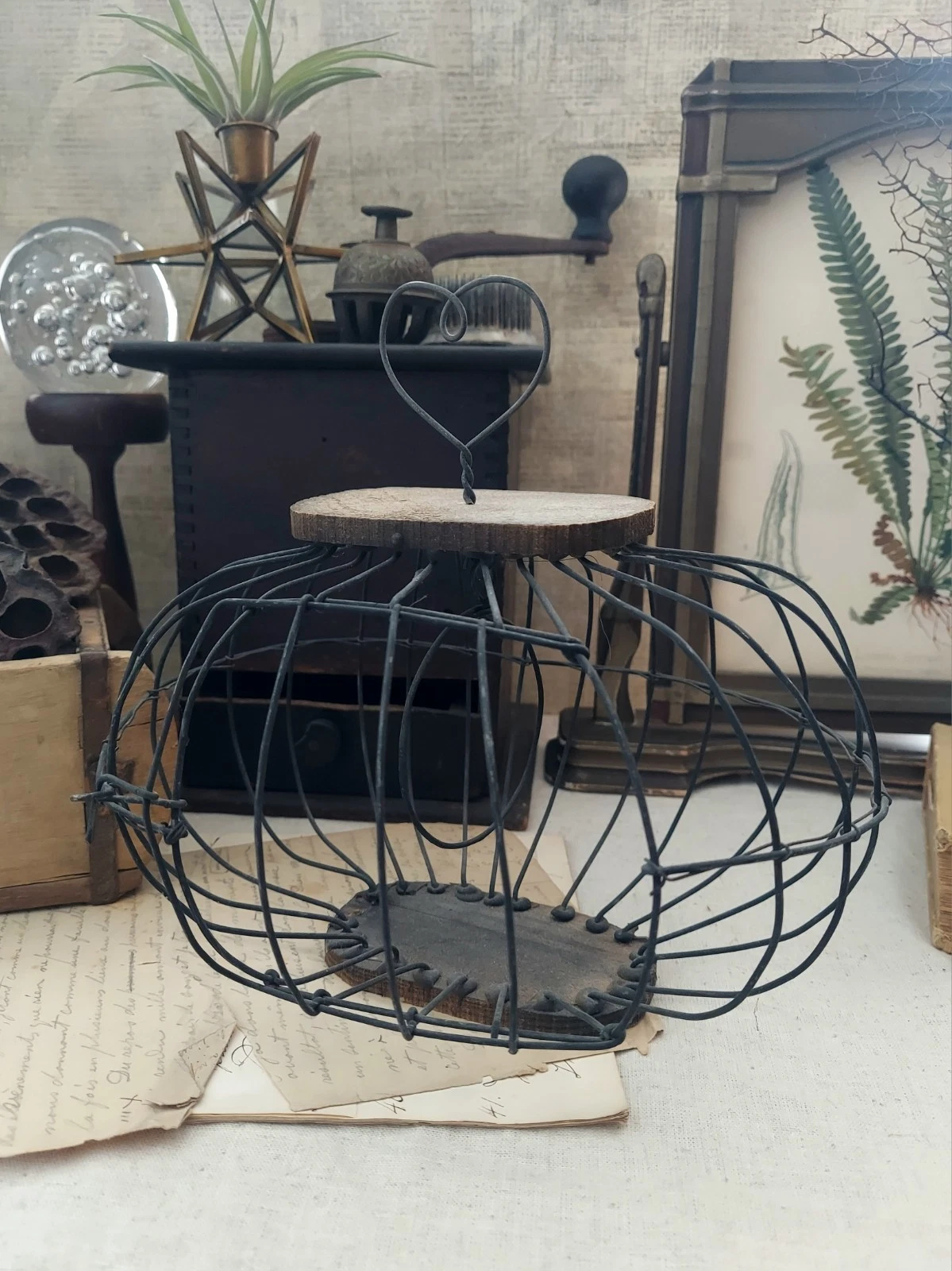 Vintage Metal Wire Birdcage Round Bird Cage Heart, Country, Farmhouse, Rustic