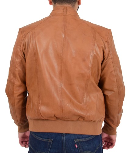 Mens Bomber Leather Jacket Soft Nappa Choice of Colours Black Brown Cognac - Rob - Picture 27 of 36