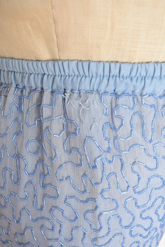 vintage 80s skirt blue silk sequin beaded high waisted leaves trophy XS S - Picture 8 of 8