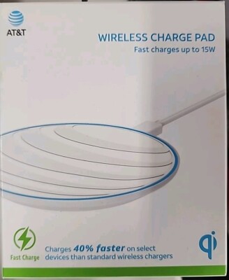 AT&T Wireless Charger Pad 15W Fast Qi Charging Model 4478L White Open Box