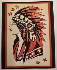 giclee print antique folk art indian native star chief maiden tattoo flash 16x20