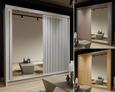 MN FURNITURE ROYAL Double Door Sliding Wardrobe with Mirror Modern Bedroom 3 Colours 2 Sizes
