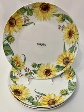 Mikasa Set Of 4 Sunflower Bone China Dinner Plates 11” NWT