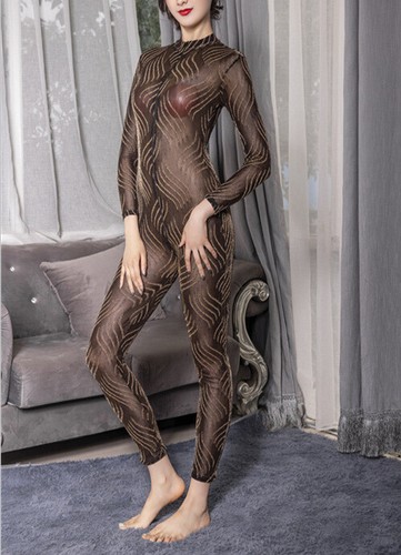 Mujeres Leopardo Transparente Body Gato Dos Vías Cremallera Mameluco Entrepierna Abierta Mono - Imagen 11 de 14