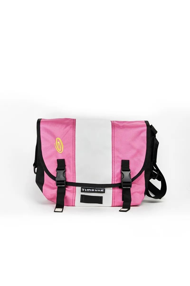 Timbuk2 Classic Billboard Messenger Bag Cross Body Pink White w/ stickers