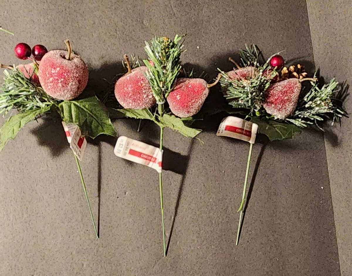 Lot of 3 Ashland Sugared Fruit Christmas Floral Picks Wreath Tree Filler  Holiday