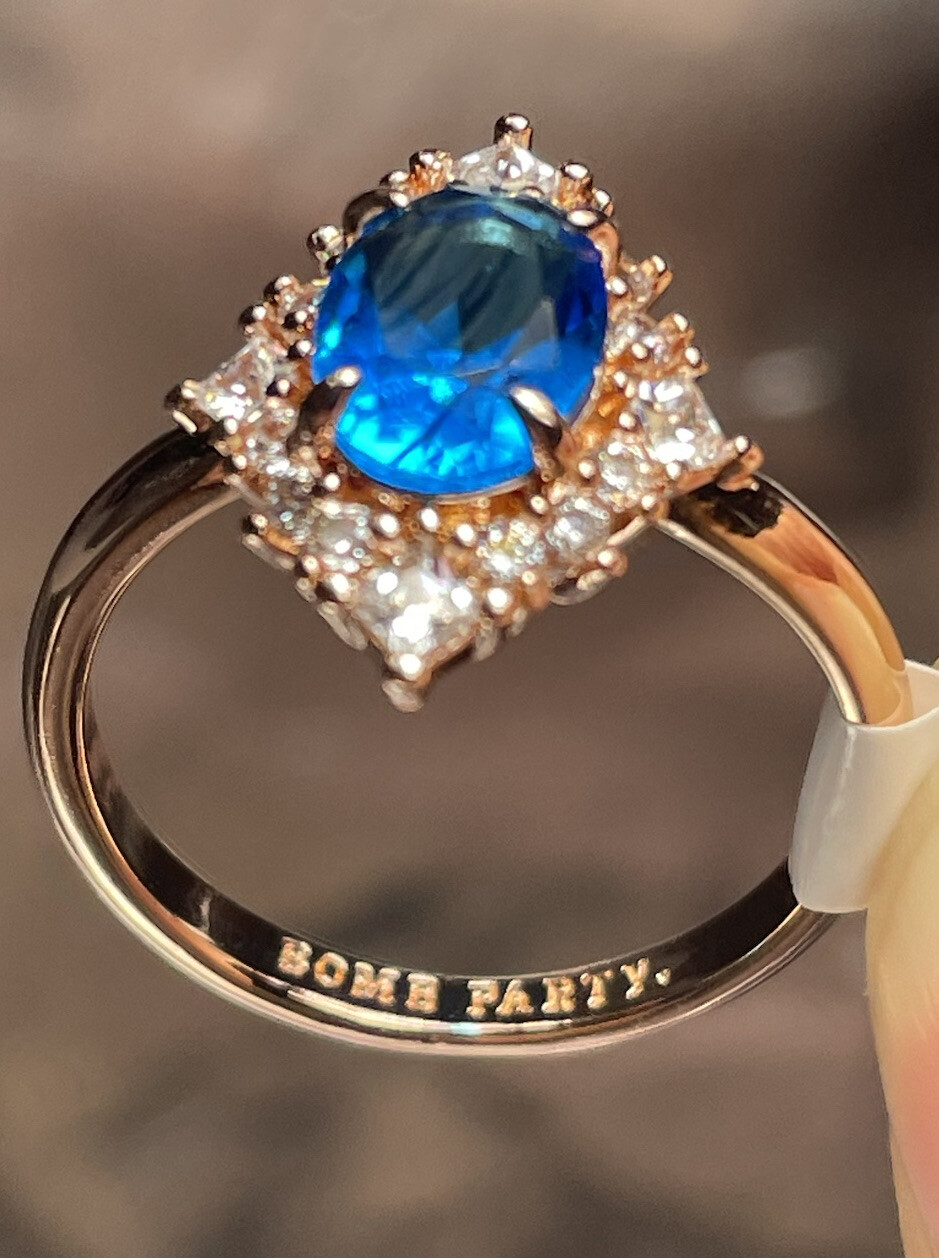 Ring Bomb Party 3848 Lab Created Ice Blue Sapphire Rose Gold size 6