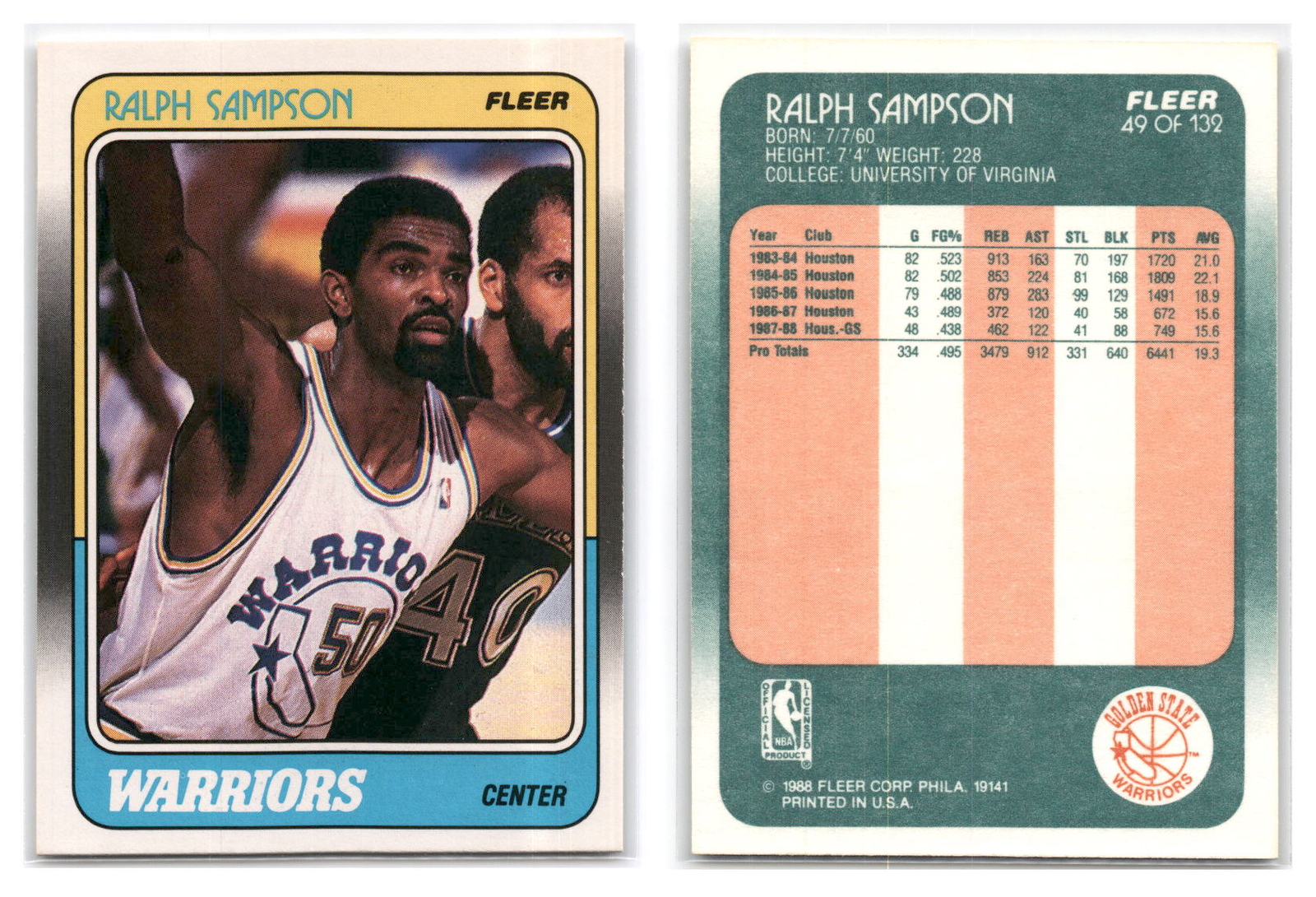 1988-89 Fleer #49 Ralph Sampson - Golden State Warriors