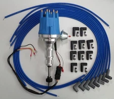 FORD Y Block 239-272-292-312 BLUE Small Cap Distributor + Spark Plug Wires 90s 