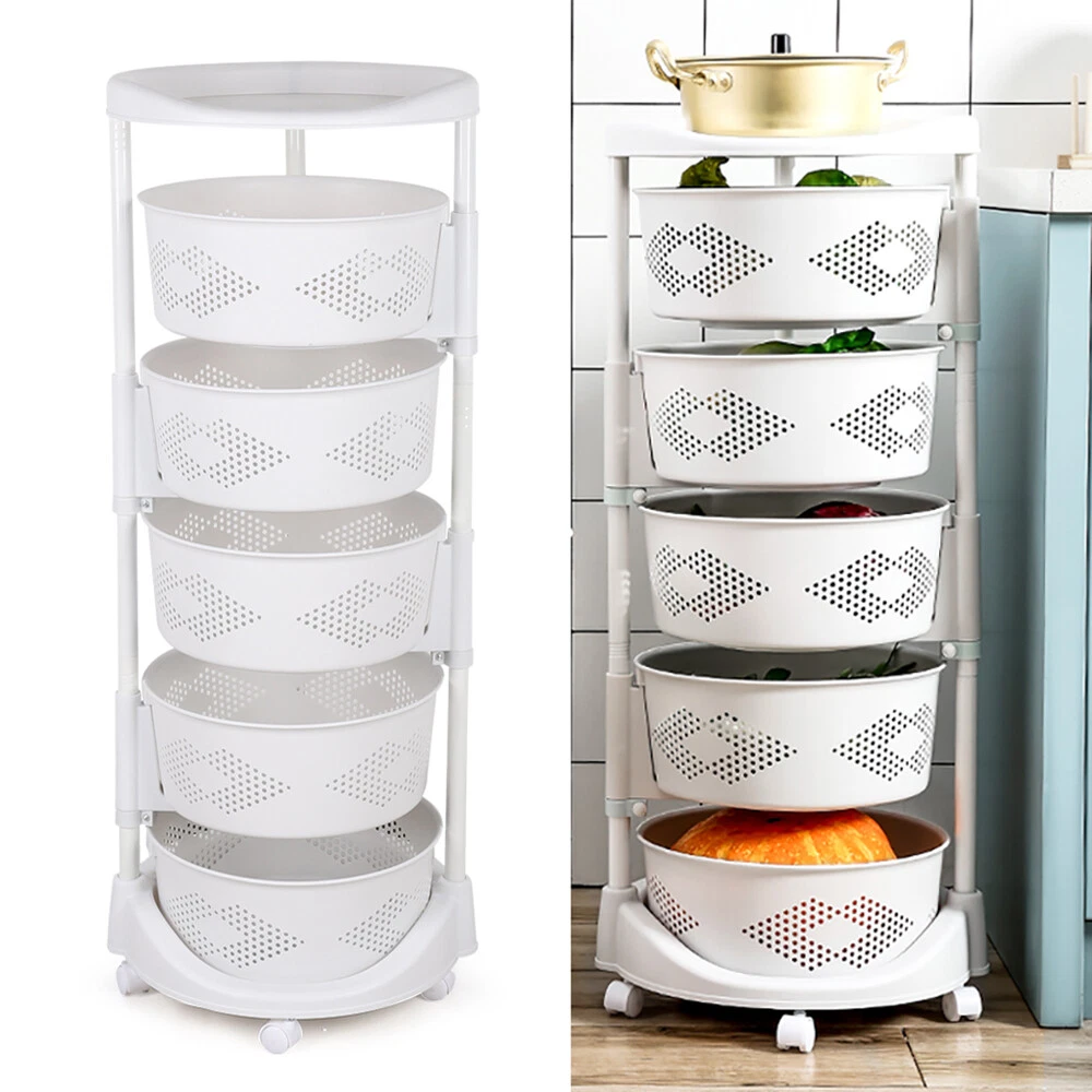 5-Tier Rotating Kitchen Organizer Rack With Fruit & Vegetable Storage Wheels