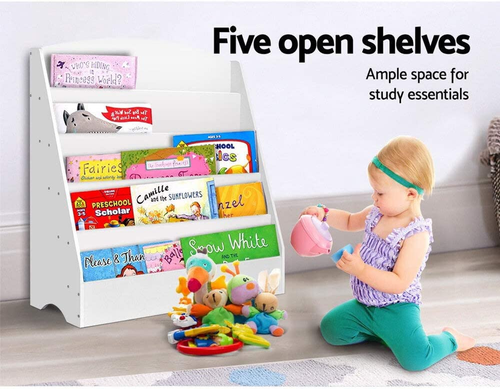Kids Bookshelf, 5 Tiers Storage Book Shelf Bookshelves Corner Wall Toy Bookcase - Picture 5 of 7