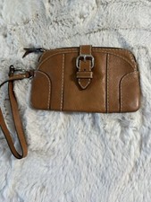 Fossil Vintage Wristlet Brown Pebble Zipper Phone Pouch Handbag Clutch Bag Purse