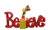 The word Believe with a snowman laying on top gift-New by Blossom Bucket 80579C