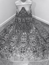 Silver Gray 4way stretch sequin Lace fabric 50 Width Sold By The Yard