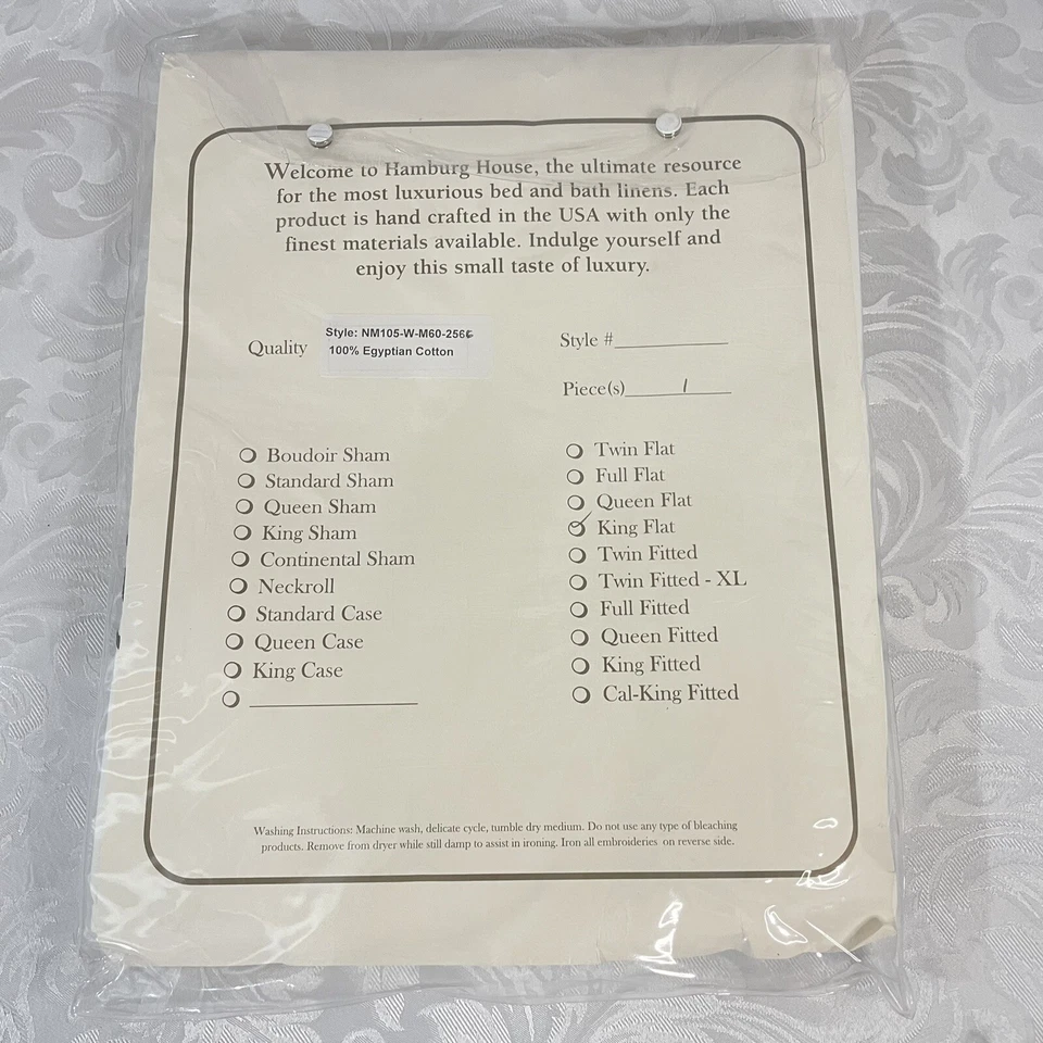 Hamburg House Egyptian Cotton  Embroidered ￼ King Flat Sheet 1 Standard Case - Image 3 of 4