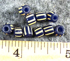 10 Huron Indian Cobalt Blue Glass False Chevron Trade Beads Fur Trade Era 1800's