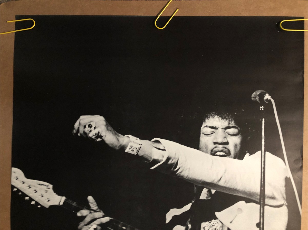 Original Vintage Poster Jimi Hendrix Guitar Black And White Music