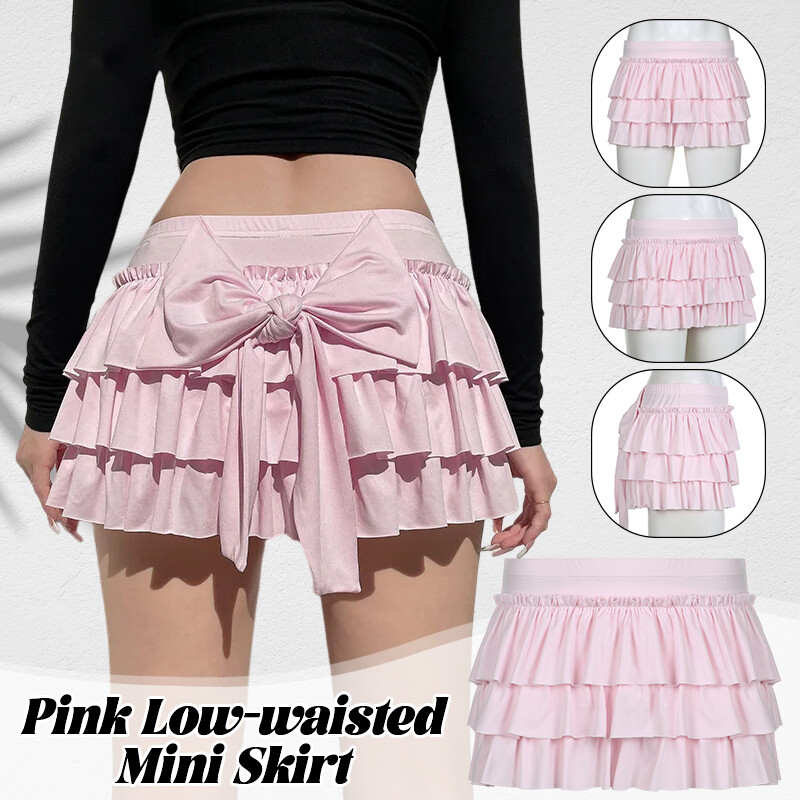 Pinkparks layered mini skirt/Sサイズ Sweet Low-waisted Mini Skirt Pink Back Bow Tiered Ruffle Lolita