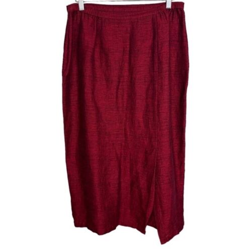 Eileen Fisher Red Italian Yarn Linen Blend A-Line Midi Skirt Women’s Size M - Picture 2 of 5