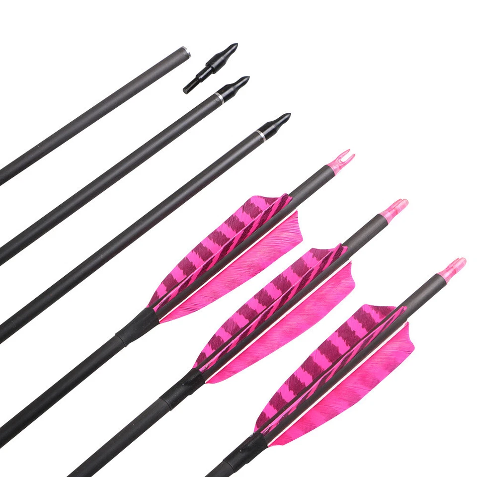 12pc 30" SP400 Carbon Arrows Feathers Tips Compound Recurve Bow Hunting Target - Image 4 of 4