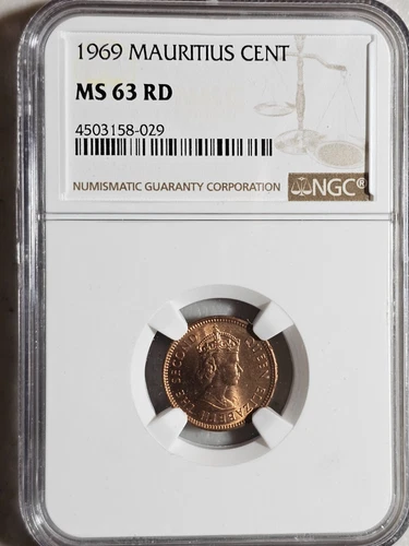 Mauritius 1 Cent 1969 NGC MS 63 RD
