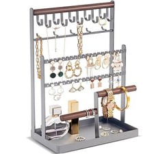 Jewelry Organizer Stand Necklace Organizer Earring Holder, 6 Tier 4- Grey