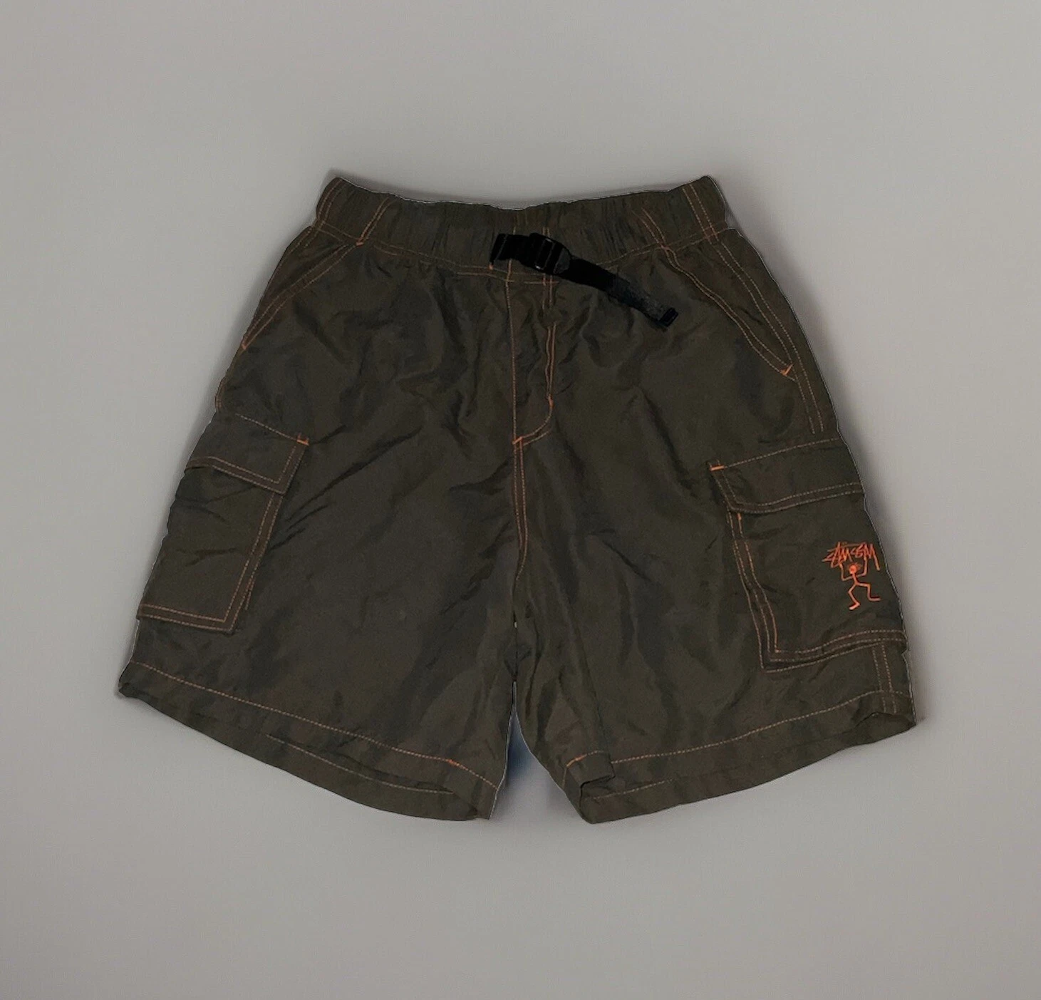 Stussy Shorts Men’s XS Brown Cargo Pockets Belted Hiking Skateboard Swimming