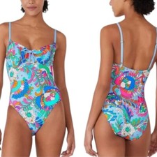 KATE SPADE Cinch Tie Front Soft Underwire Cups Swimsuit in Spring Water Sz M