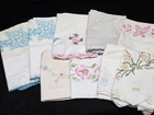 9 Vintage Pillowcases Embroidered Crochet Cotton Estate Find 1950s Craft LOT
