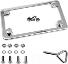 Motorcycle Polished Slim Style Stainless Steel License Plate Frame, Chrome