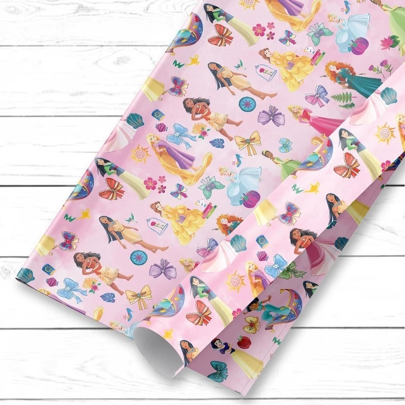 Papel de envolver lazo princesa coqueta, envoltura de regalo acuarela cuento de hadas niñas Foto 3 de 3