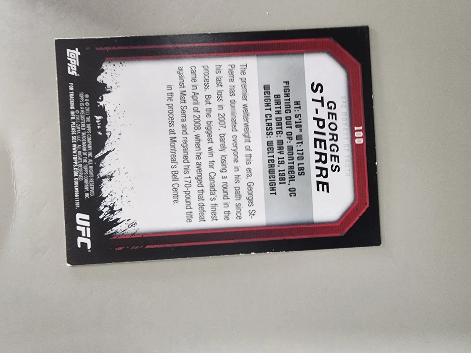 2011 Topps UFC Moment Of Truth Georges St-Pierre #100 - Image 3 of 4