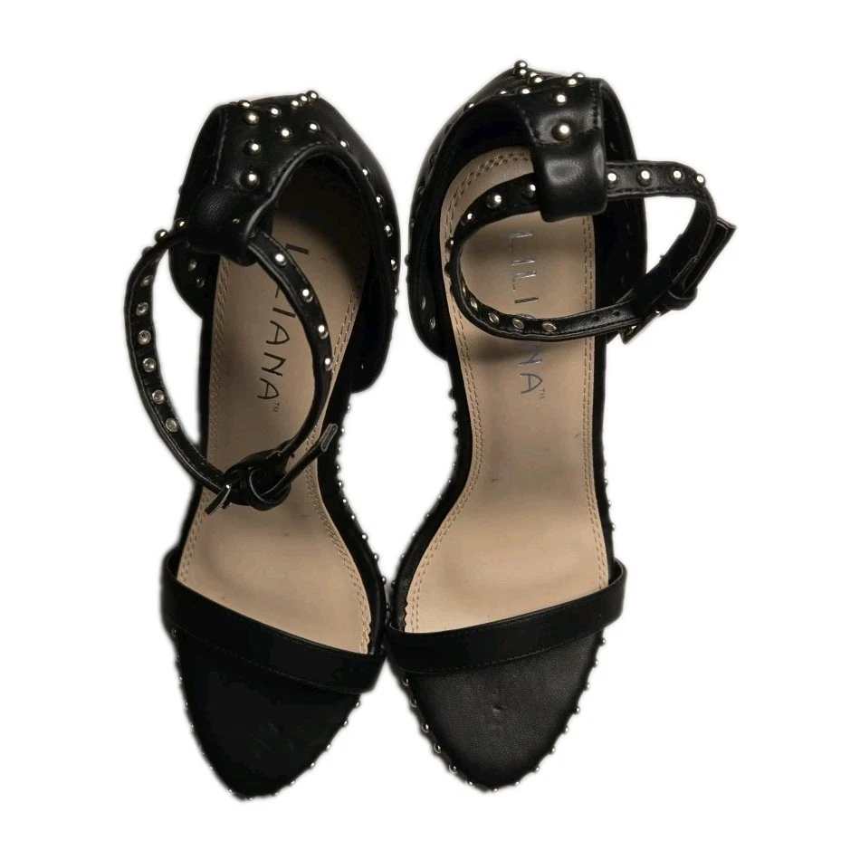 High Heel ankle straps WOMEN Size 6.5 Liliana Black 3.5" Stiletto - Image 2 of 4