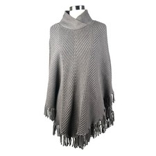 Banana Republic Knit Cape S Poncho Shawl Sweater Tassel Fringe Cowl Neck Brown