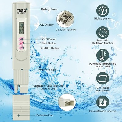 Digital TDS Messgerät Wassertester PPM Wasserqualität Stift Messbereich 0-9999 PPM 