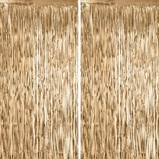 Voircoloria 2 Pack Champagne Foil Fringe Backdrop Curtains, Tinsel Streamers