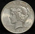 1934 United States Peace One Dollar Silver Coin S$1