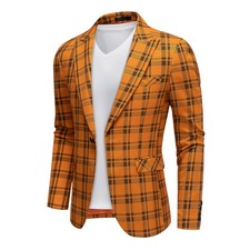 Men's Slim Fit Plaid Blazer Casual Sport Coat Checkered One Button Lightweigh...