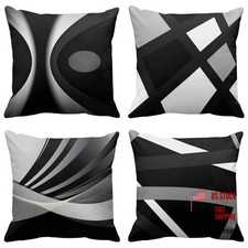 Set of 4 Black Throw Pillow Covers Modern 18" x 18" Pack of 4 Black and Grey