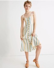 Madewell Linen Fitted-Bodice Midi Dress Sundress Stripe 4