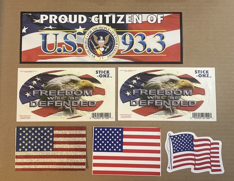 USA Flag Lot of 9 Stickers Marathon 93.3 Freedom will be defended Eagle