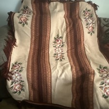 Vtg Floral Crochet Cross Stitch Afghan Blanket Throw Cottagecore Granny 51 x72