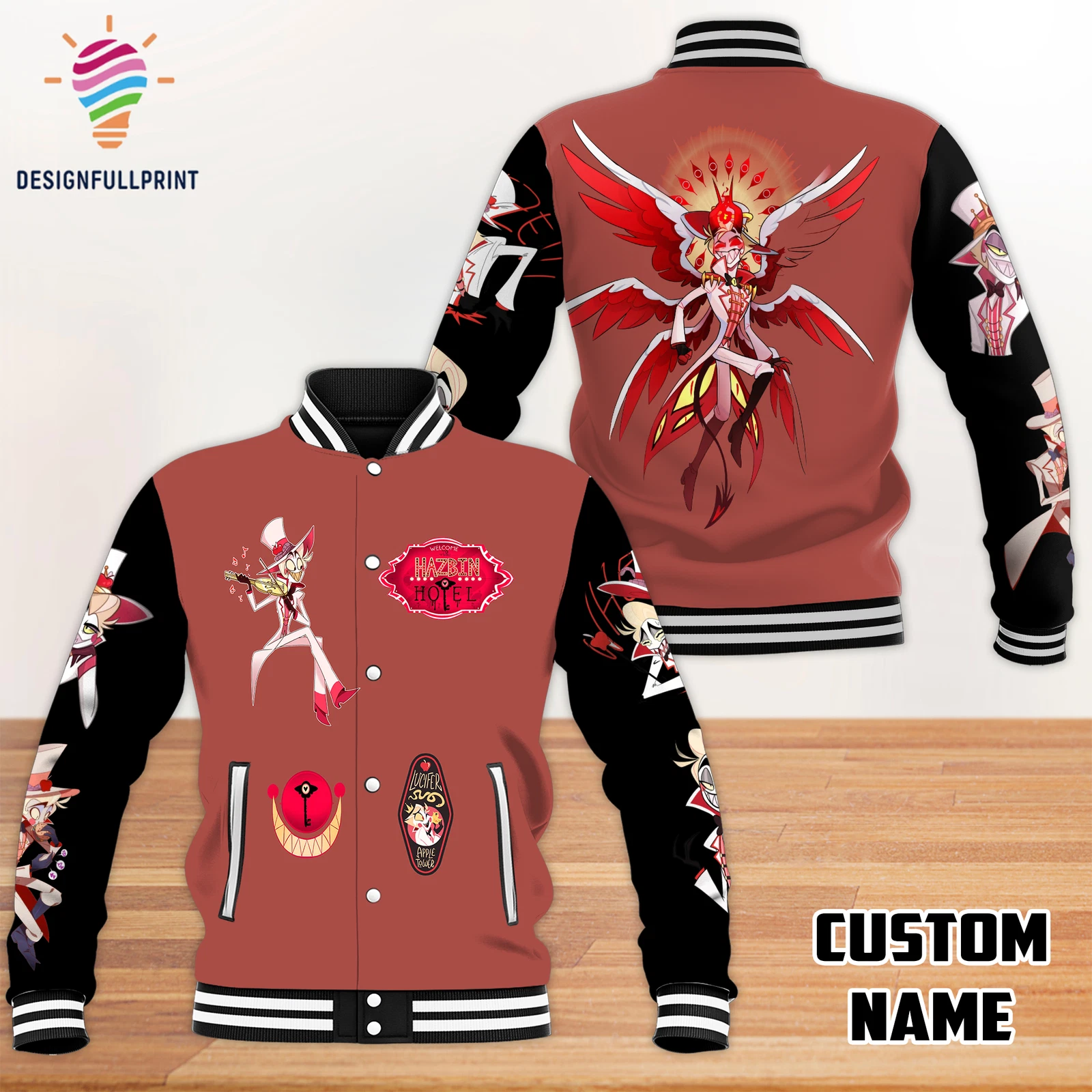 Red and Black Lucifer Hazbin Hotel CP Baseball Jacket