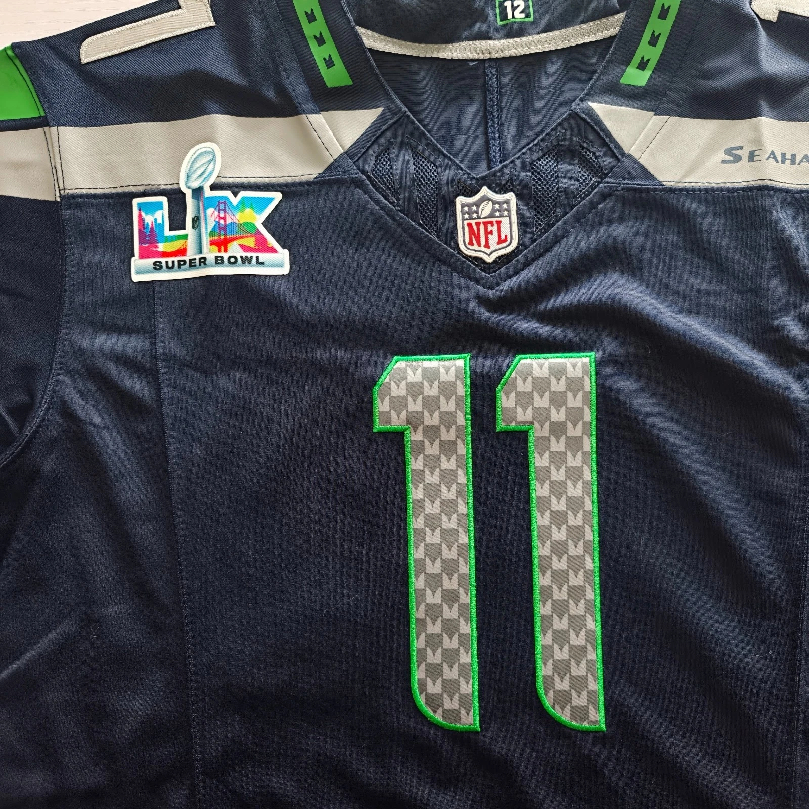 Men's Seahawkss Jaxon Smith-Njigba Super B.owl LX Patch Game Navy Jersey