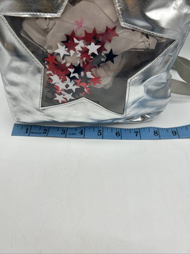 Cat & Jack Silber Rucksack Stern Fenster Konfetti Sterne verstellbare Träger 8x8x3,5 - Bild 10 von 11