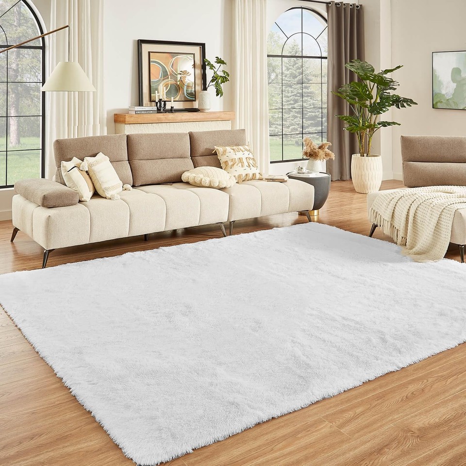 Bedroom Rug 9x12, Large White Shag Rugs for Living Room, Soft Fluffy ...