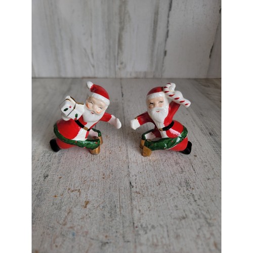 Japan Vintage Santa Claus candle stick hugger Xmas ceramic home decor set