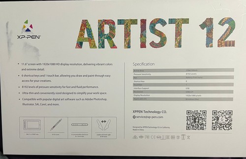 XP-Pen Artist 12 Graphics Tablet - Black - UNTESTED & MISSING CORDS - Afbeelding 2 van 4