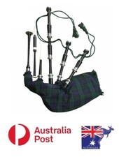 Scottish Highland Rosewood Black Bagpipe Silver Mounts Black watch Bagpipe