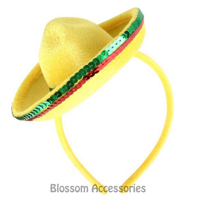 A822 Yellow Mini Mexican Hat on Headband Fiesta Party Costume Spanish